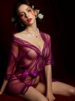 Dripdrip Sheer Tulle Lace Mesh Robe Lingerie Set