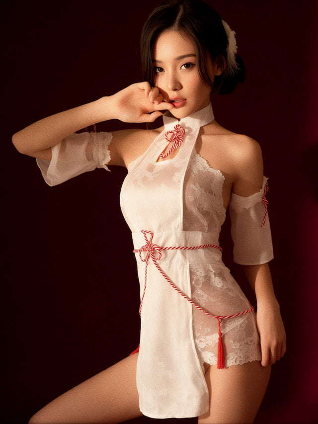 Dripdrip Hollow Stand-Up Collar Hanfu Roleplay Lingerie Set