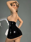 Dripdrip Leather Mirror Finish Catsuit Uniform Dress