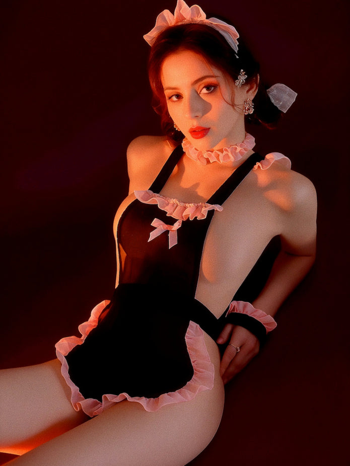 Dripdrip Sheer Lace Apron Backless Roleplay Lingerie Set
