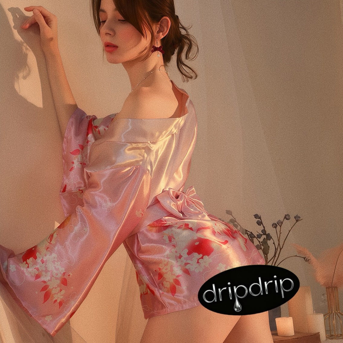 Dripdrip Japanese Fox Dream Purple Floral Kimono Robe