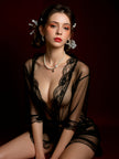 Dripdrip Sheer Tulle Lace Mesh Robe Lingerie Set