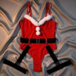 Dripdrip Red Plush Trim Christmas Bodysuit Set