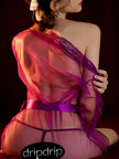 Dripdrip Sheer Tulle Lace Mesh Robe Lingerie Set