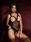 Dripdrip Noir-Lace: Sophisticated Sheer Lace Strappy Lingerie Set