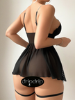 Dripdrip Sheer Lace Chemise Thong Lingerie Set