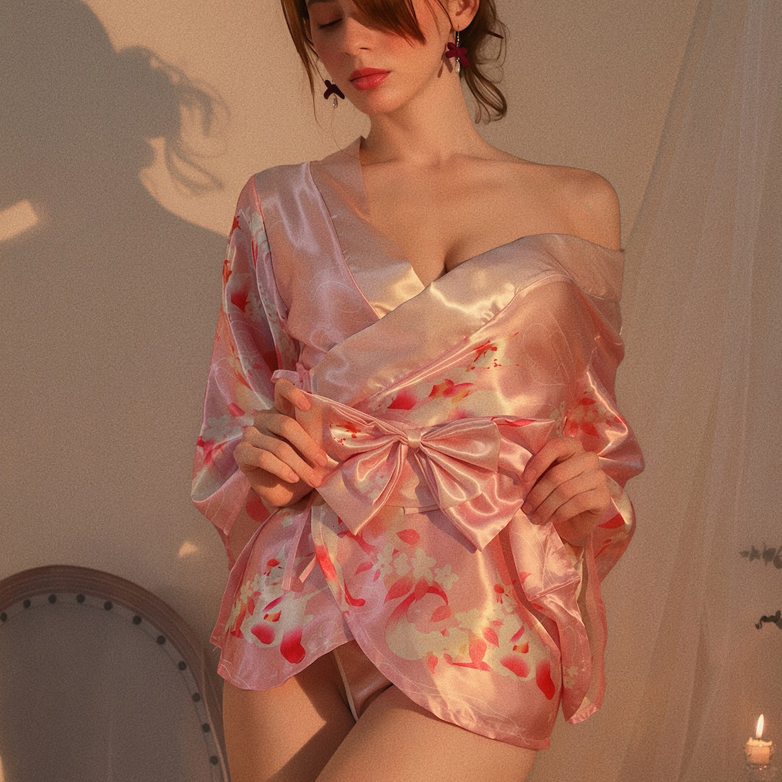 Dripdrip Japanese Fox Dream Purple Floral Kimono Robe