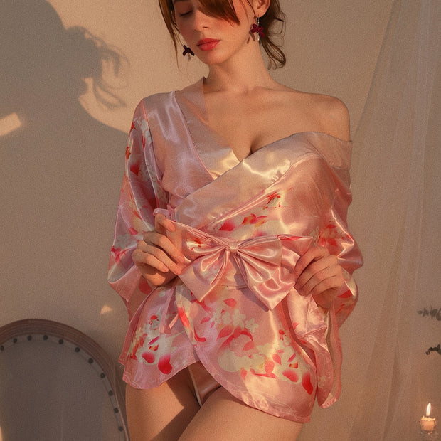 Dripdrip Japanese Fox Dream Purple Floral Kimono Robe