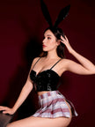 Dripdrip Bunny Ears Leather Plaid Student Uniform Set