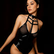 Dripdrip Patent Leather Mesh Bound Catsuit Set