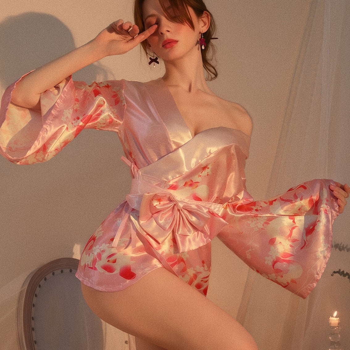 Dripdrip Japanese Fox Dream Purple Floral Kimono Robe