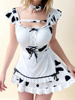 Dripdrip Cow Print Bunny Maid Uniform Roleplay Set