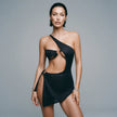 Dripdrip Asymmetric Azure: Avant-Garde Cut-Out One-Shoulder Resort Body-Sculpting Ensemble dripdrip