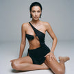 Dripdrip Asymmetric Azure: Avant-Garde Cut-Out One-Shoulder Resort Body-Sculpting Ensemble dripdrip