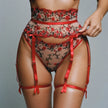 Dripdrip Vintage Jardin: French Retro Rose Embroidery & Ribbon-Tie Boned Corset Sculpting Lingerie Set dripdrip