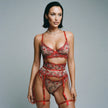 Dripdrip Vintage Jardin: French Retro Rose Embroidery & Ribbon-Tie Boned Corset Sculpting Lingerie Set dripdrip