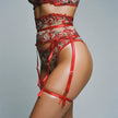 Dripdrip Vintage Jardin: French Retro Rose Embroidery & Ribbon-Tie Boned Corset Sculpting Lingerie Set dripdrip
