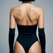 Dripdrip Cyber Venus: Asymmetric Contrast Sculpting Mesh Bodysuit with Gloves dripdrip
