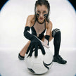 Dripdrip Cyber Venus: Asymmetric Contrast Sculpting Mesh Bodysuit with Gloves dripdrip