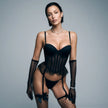 Dripdrip Coquette Noir: Sheer Mesh Bow-Accent Sculpting Set with Cut-out Fishnets dripdrip