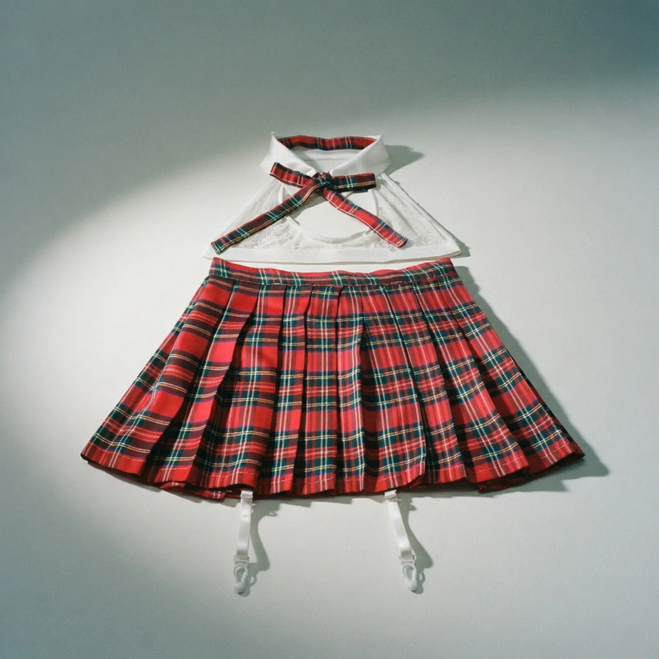 Dripdrip Tartan Temptation: Plaid Pleated Schoolgirl Cosplay Ensemble dripdrip