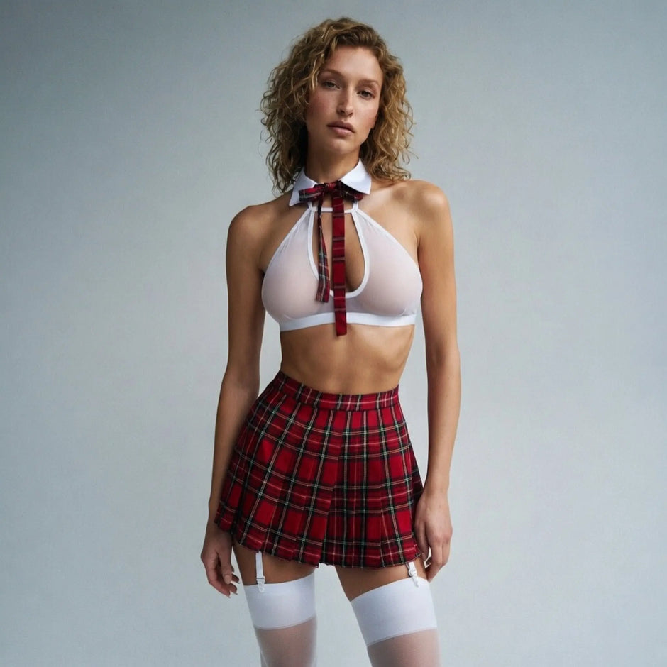 Dripdrip Tartan Temptation: Plaid Pleated Schoolgirl Cosplay Ensemble dripdrip