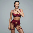 Dripdrip Satin Muse: Sheer Lace & Satin Contrast Four-Piece Set dripdrip