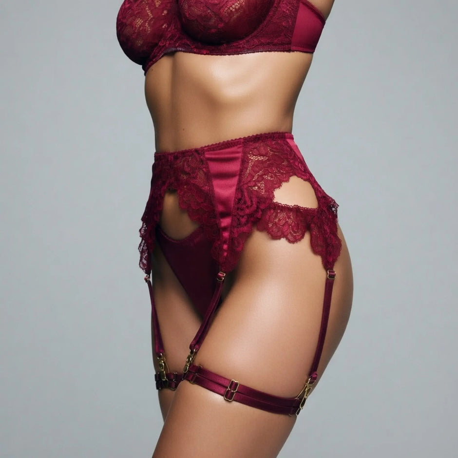 Dripdrip Satin Muse: Sheer Lace & Satin Contrast Four-Piece Set dripdrip