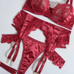 Dripdrip Satin Muse: Sheer Lace & Satin Contrast Four-Piece Set dripdrip