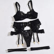 Dripdrip Satin Muse: Sheer Lace & Satin Contrast Four-Piece Set dripdrip