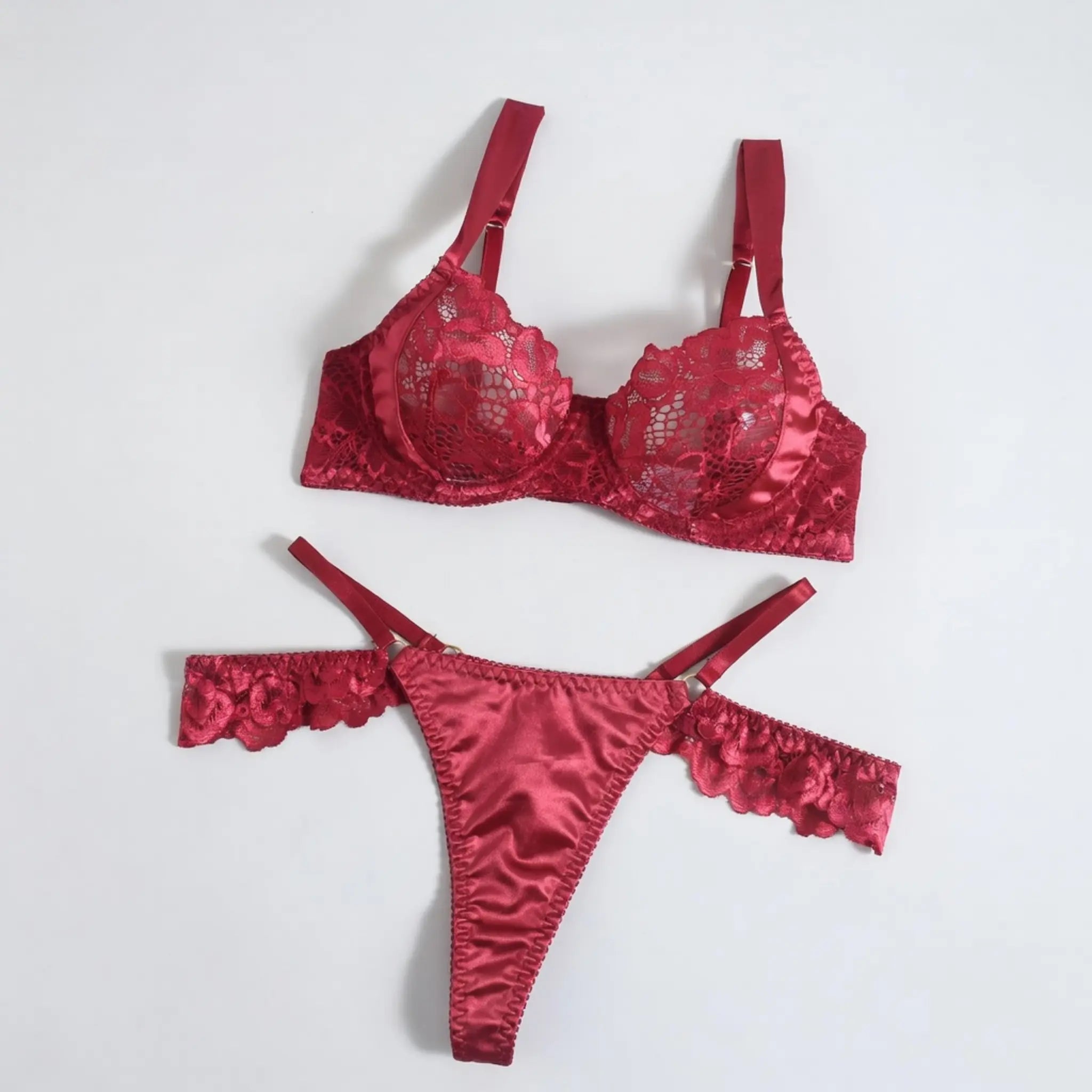 Dripdrip Satin Muse: Sheer Lace & Satin Contrast Four-Piece Set dripdrip