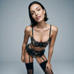 Dripdrip Botanical Sculpt: Sheer Floral Embroidery Push-up Split Set dripdrip