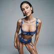 Dripdrip Azure Bow: Blue Embroidery Sheer Sculpting Split Set dripdrip