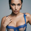 Dripdrip Azure Bow: Blue Embroidery Sheer Sculpting Split Set dripdrip