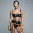 Dripdrip Azure Bow: Blue Embroidery Sheer Sculpting Split Set dripdrip