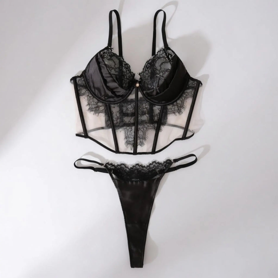 Dripdrip Ethereal Allure: Eyelash Lace Boned Corset & Sculpting Split Set dripdrip