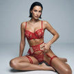 Dripdrip Crimson Allure: Scalloped Red Lace Backless Four-Piece Sculpting Set dripdrip