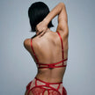 Dripdrip Crimson Allure: Scalloped Red Lace Backless Four-Piece Sculpting Set dripdrip