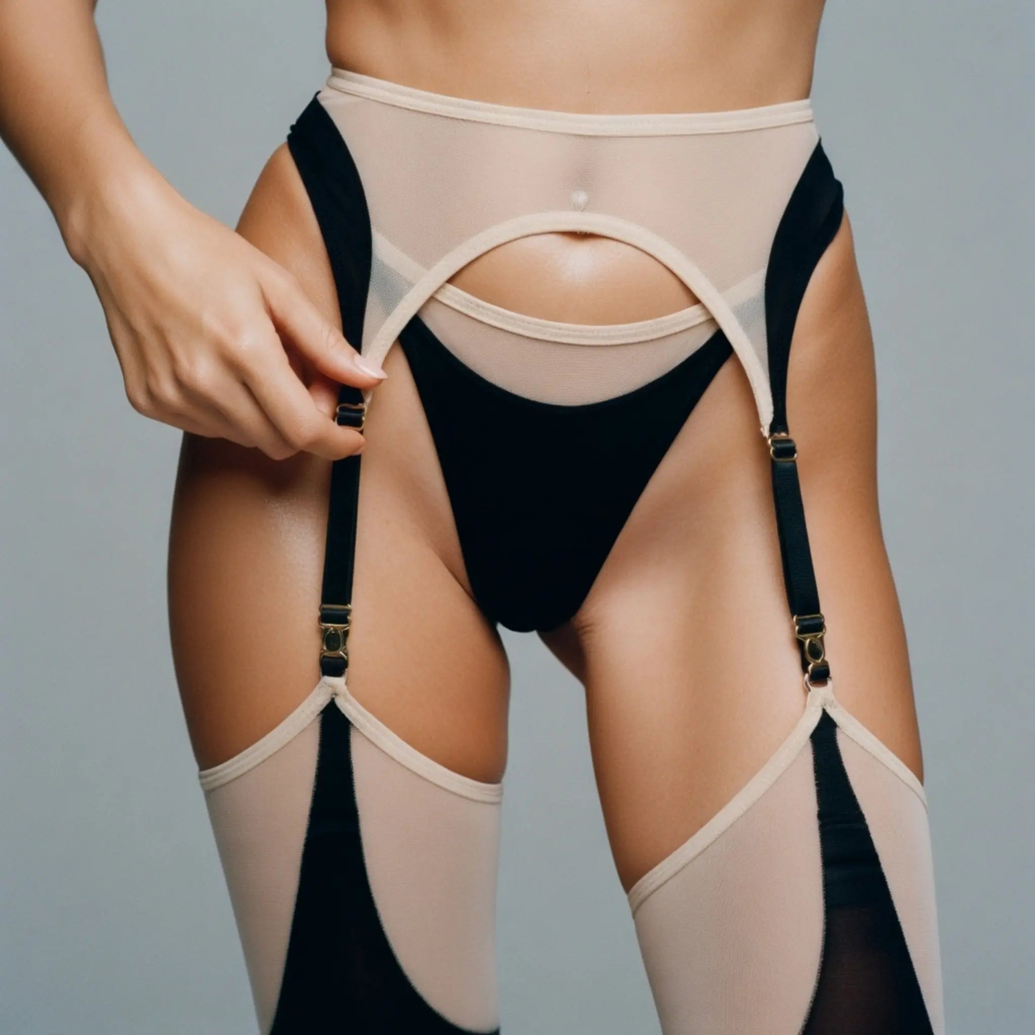 Dripdrip Color-Clash: Underwire Mesh Contrast Sculpting Split Set dripdrip