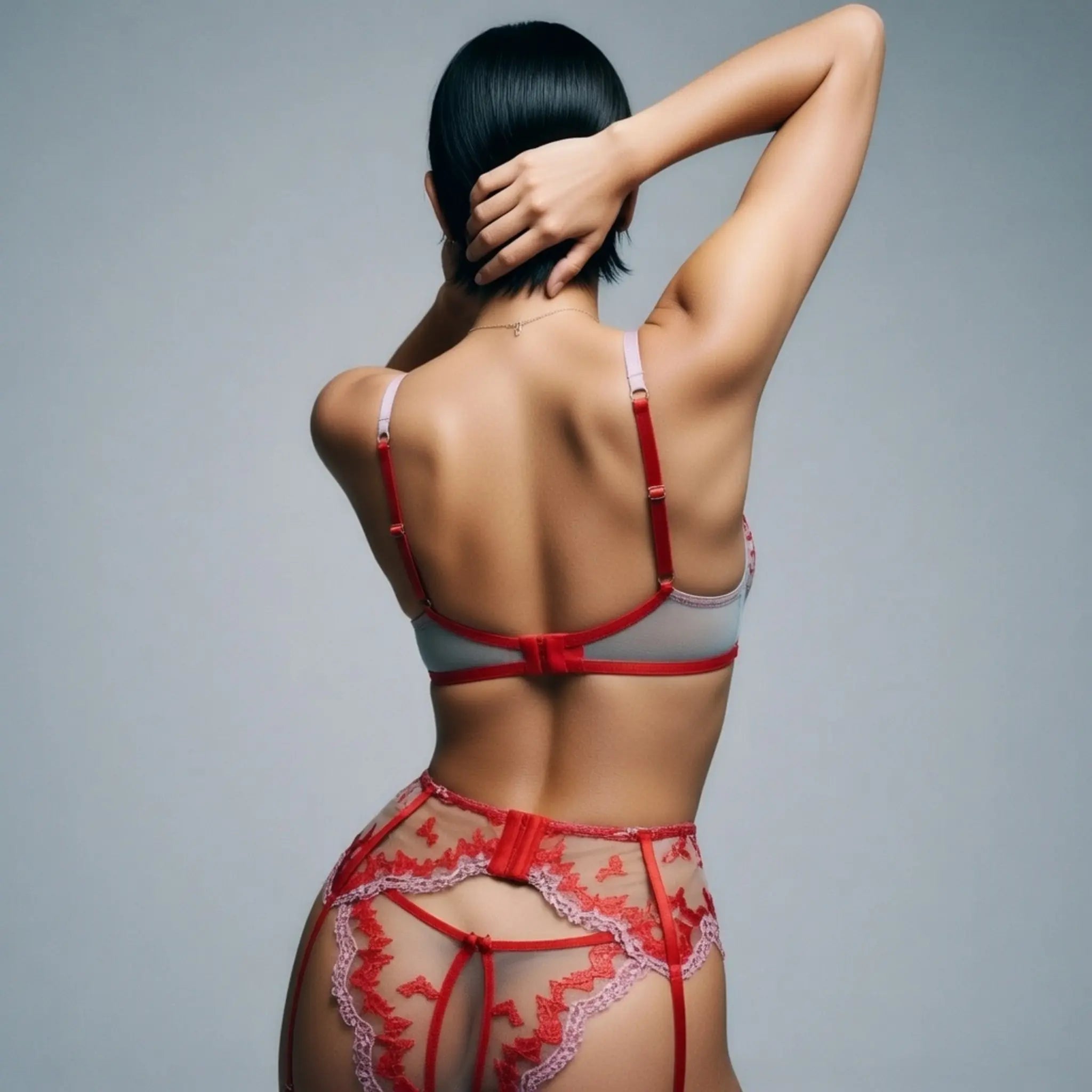 Dripdrip Heart-Core: Contrast Heart Embroidery & Boned Corset Set with Bows dripdrip