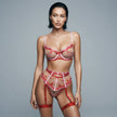 Dripdrip Heart-Core: Contrast Heart Embroidery & Boned Corset Set with Bows dripdrip
